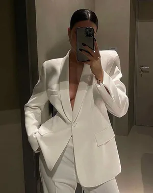 ZARA blazer white waisted tailored tuxado suit jacket thumbnail 1