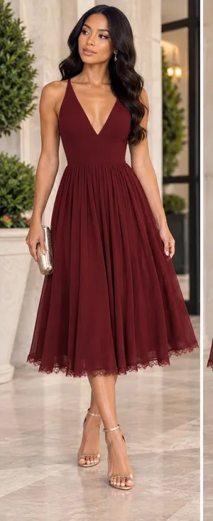 NWT Dress the Population Alicia Dress Burgundy – Size Medium thumbnail 1