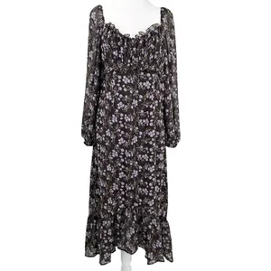 143 Story By Line Up Sz M Floral Maxi Brown Lavendor Front Slit Dress thumbnail 2