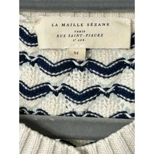 Sezane Mae Jumper Ecru Ocre Organic Cotton Chevron Pointelle Knit Henley Top M thumbnail 4