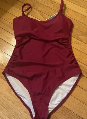 Eomenie Women's One Piece Swimsuit Tummy Control Maroon M thumbnail 1