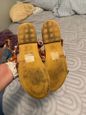 Madden Girl Heist Cognac Paris Strappy Sandals with Gold Pyramid Studs, Sz 10 thumbnail 3