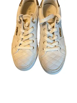 GUESS GW LOVEN Quilted Metallic Logo White Gold Low Top Sneakers Women thumbnail 3
