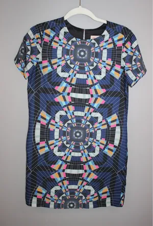 Mara Hoffman Dress Women XS Blue Great Geometric Kaleidoscope Shift Mini Pockets thumbnail 1