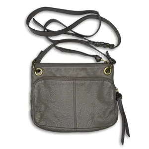 Fossil Purse Crossbody Grey Pebbled Leather‎ Purse Adjustable Strap Zip Pockets thumbnail 2