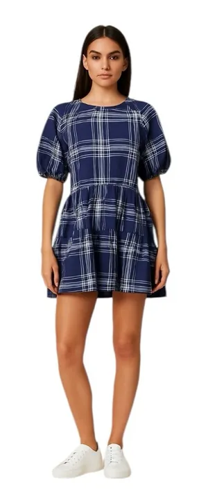 Hill House - Navy Plaid Cotton Mini Dress Sz S thumbnail 1