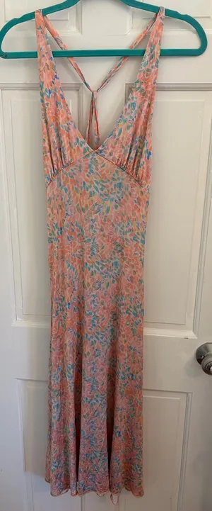 Free People Intimately Nowhere To Be Slip Midi Silky Halter watercolor print semi sheet size small thumbnail 1