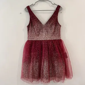 Lulus Ballerina Dream Burgundy‎ and Gold Sleeveless Skater Dress LARGE NWT thumbnail 3