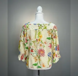 Floral Laura Ashley Linen Blend Button Up Blouse Size M EUC thumbnail 2