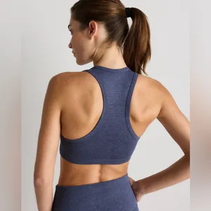 NWT Quince Women's Ultra Soft V Neck Racerback Heathered Storm Blue Sports Bra S thumbnail 3