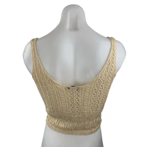 Zara Women's Cream Beige Crochet Knit Sleeveless Button Up Boho Crop Top Size S thumbnail 4