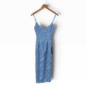 Lulus Derisa Slate Blue Textured Burnout Slip Midi Dress size XS NWT thumbnail 4