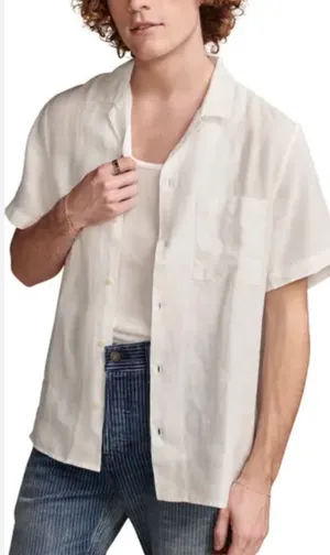 . Vintage 90s Polo Ralph Lauren Camp Shirts Mens L Linen Beige Classic Shirt Butt thumbnail 1