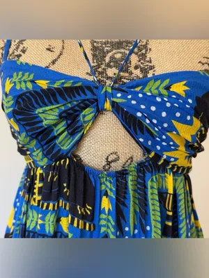 Antrhopologie Incerti midi dress small bandeau strappy blue black cat print thumbnail 6