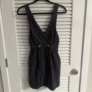 Elegant Navy Blue Striped Dress thumbnail 2