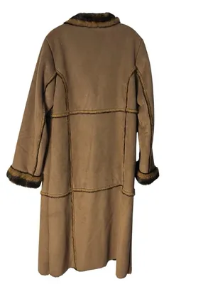 Faux Suede Coat Plush Vegan Fur Panel Stitching Fits Size Medium Y2K VINTAGE thumbnail 5