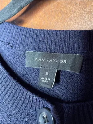 Ann Taylor Womens Colorblock Peplum Cardigan Medium Navy Mustard Preppy Mod thumbnail 5