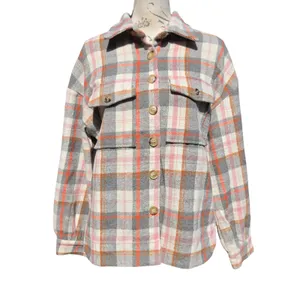 Altard‎ State Plaid Shacket Womens Grey Orange Pink Button Shirt Jacket Small thumbnail 2