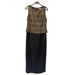Vintage Jessica Howard Mock 2 Piece Maxi Dress‎ Metallic Brocade Black Gold 10 thumbnail 4
