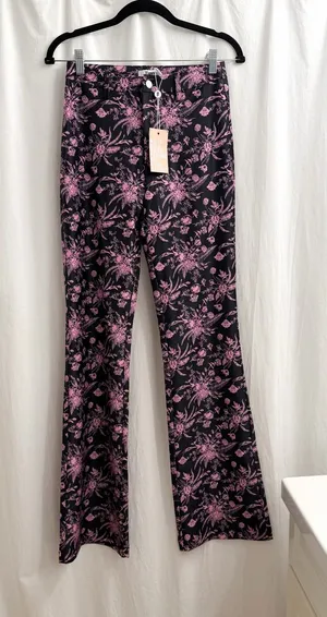 Tiger Mist Black Pants with Pink Floral Flare thumbnail 1