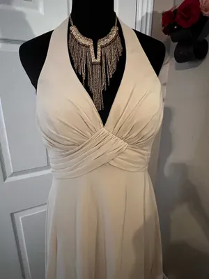Formal beige evening bridesmaid dress thumbnail 2