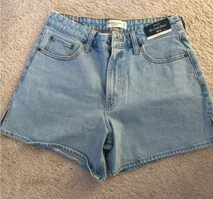 Abercrombie & Fitch Light Blue Denim High-Rise Shorts thumbnail 1