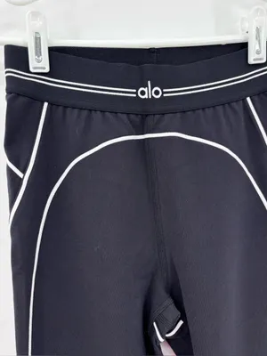 ALO Yoga Black Leggings with White Piping thumbnail 4