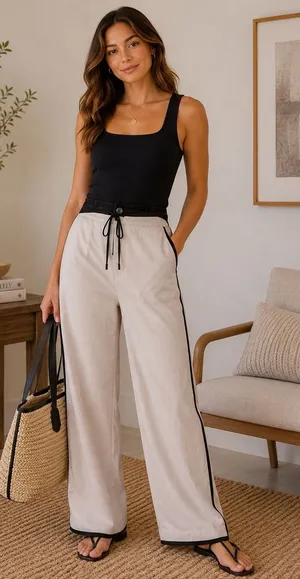 ASOS‎ DESIGN Minimalist Womens Light Pink Wide Leg Side Stripe Trousers Size S thumbnail 1