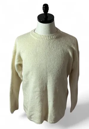 Marsh Landing Knit Sweater Crewneck Long‎ Sleeve Ivory Casual Lambswool thumbnail 1