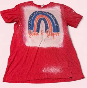 Bella Canvas Red Tee with Blue & Red Rainbow 'Stars & Stripes' Graphic thumbnail 1
