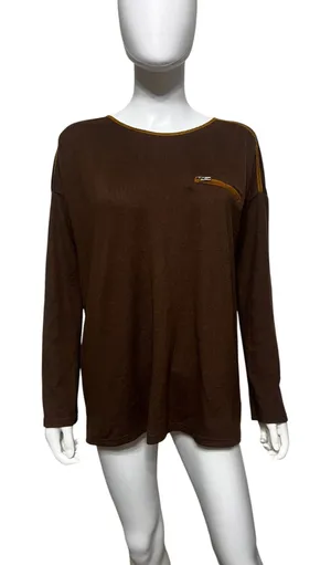 YA Los Angeles Brown Knit Top Faux Suede Lace Up Back Boho Long Sleeve Size L thumbnail 1