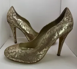 Kelsi Dagger Gold Metallic Snakeskin Stiletto Pumps Heels Size 9 thumbnail 1