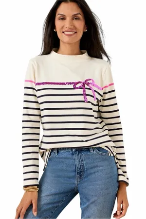 NEW Talbots Sequin Ribbon Stripe Mockneck Long Sleeve Top size Petite Medium thumbnail 1