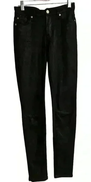 7 For All Mankind Women's Skinny‎ Jeans Size 24 Black Coated thumbnail 1