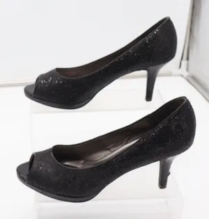 Kelly & Katie Pumps Womens 8.5 Peep Toe Black Shimmer Glitter Stiletto Good thumbnail 1