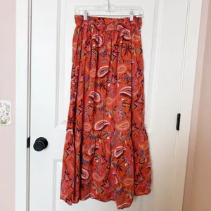 Boden Womens Paisley Tiered Maxi Skirt Size 10 Red Boho Prairie Peasant Cotton‎ thumbnail 3