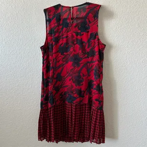 ABERCROMBIE & FITCH Floral Houndstooth Drop Waist Pleated Mini Dress Red Blue 10 thumbnail 4