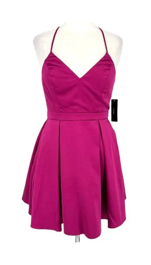 Lulus Be With You Magenta Skater Dress Sleeveless Mini Size Medium NWT Coquette thumbnail 1