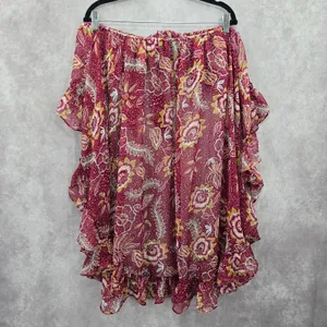 Vince Camuto Floral Ruffle Tie Sarong Skirt Wrap Red Beach‎ Vacation Resort OS thumbnail 2