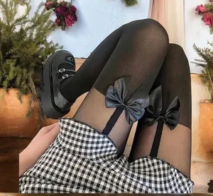 Cute Bow Decor Tights Sweet College JK Style Thin Stretchy Pantyhose‎ One Size thumbnail 1