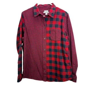 LL Bean Red/Black Scotch Plaid Cotton Flannel Button Shirt Relaxed Fit LARGE thumbnail 3