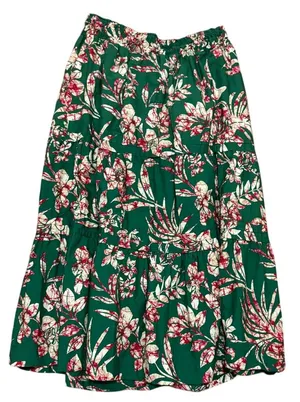 by Anthropologie Tiered Floral Maxi Skirt, Green Botanical Print, Size XL thumbnail 1