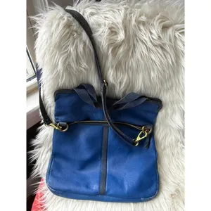 Fossil Blue and Black Leather Crossbody Tote Bag thumbnail 2