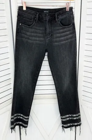 Driftwood Jeans Womens Size 27‎ Black Colette Snake Print Stripe Raw Cuff Crop thumbnail 1