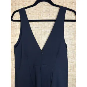 Abercrombie & Fitch Black V-Neck Midi Dress Large Tulip Hem Sleeveless Cocktail thumbnail 7