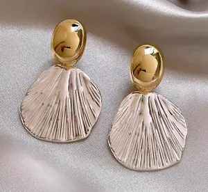 Gold Stud + Silver Shell Drop Earrings thumbnail 1