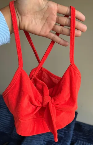 Red Tie-Front Crop Top thumbnail 1