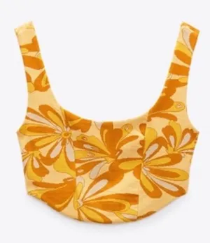 NWT Zara Butter Yellow Cropped Corset Top thumbnail 1