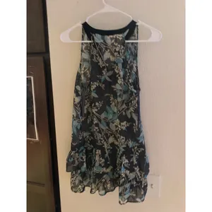 Charlotte Russe Floral Mini Dress XS Navy Blue Sleeveless Ruffle Hem Chiffon thumbnail 5