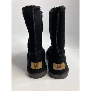 Lamo Suede Mid Calf Boots Womens 7 Black Excellent Faux Fur Lined Pull On thumbnail 5